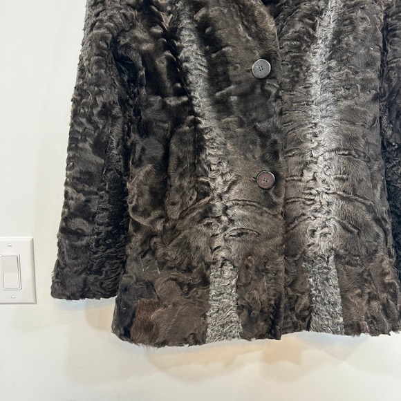 Bisang Couture Fur Mink Coat Small Black Gray Lined Outerwear Button Stripe - Picture 3 of 10